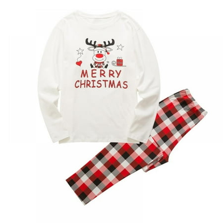 

Monfince Christmas Cartoon Family Outfits Plaid pants Suit Father Son Clothes Mother Daughter Cotton Clothes Family Clothing Set Parent-child Clothes