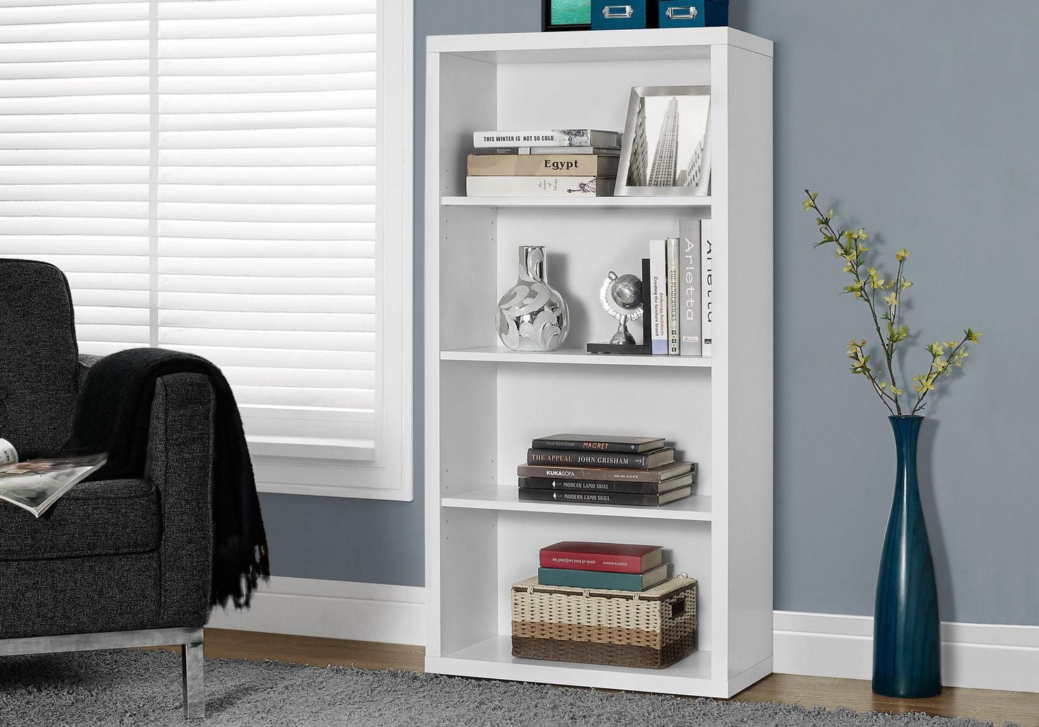 Monarch Specialties Bookshelf, Bookcase, Etagere, 5 Tier, 48"h, Office, Bedroom, Laminate, White, Contemporary, Modern
