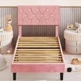 thumbnail image 7 of VECELO Twin Bed Frame, Pink Twin Size Upholstered Bed with Button Tufted Headboard, Easy To Assemble, No Box Spring Needed, Pink, 7 of 7