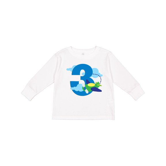 Inktastic 3rd Birthday Airplane Pilot Boys Long Sleeve Toddler T-Shirt