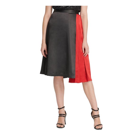 DKNY Womens Pleated Mixed Media Asymmetrical Skirt Black 0