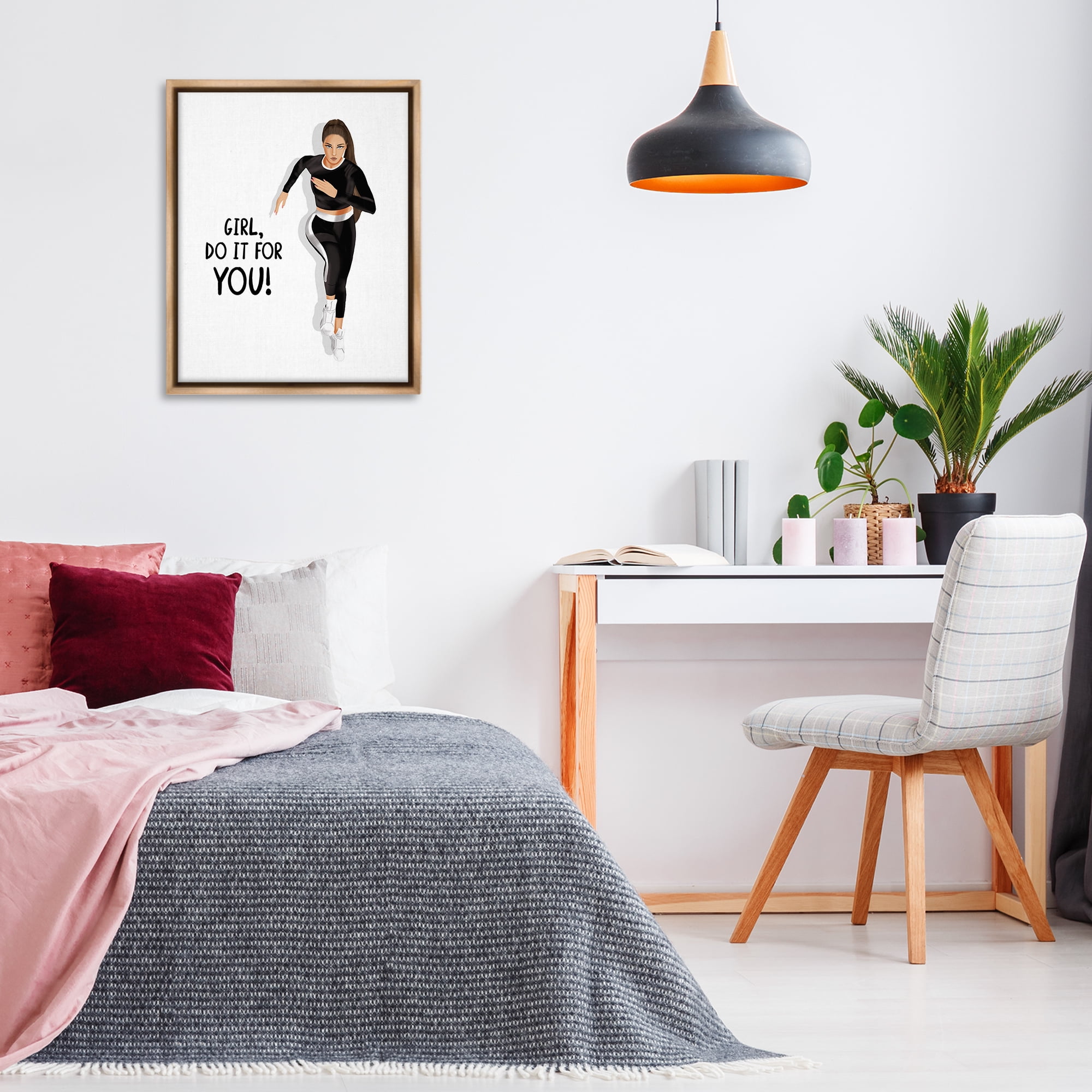 Stupell Industries Do It For You Girl People Painting Brown Floater Framed Canvas Art Print Wall Art, 25 x 31