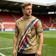 thumbnail image 3 of France 2026 Soccer Cup Fan Jersey for Men, Short Sleeve Crew Neck T-Shirt with Golden Rooster & Tricolor Graphic, Lightweight Breathable Athletic Top, 1 PC Bronze XL, 3 of 4