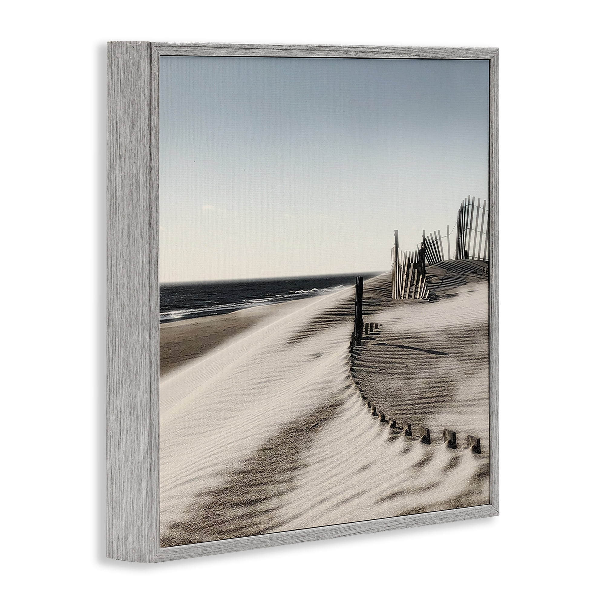 Stupell Industries Rippled Beach Fence Landscape Painting Gray Framed Art Print Wall Art, 12 x 12