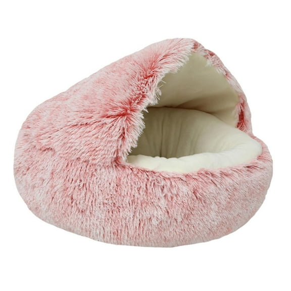 Cute Cat Bed Dog Hut Slip Soft Winter Warm Sleeping nest with Ball Hanging pink