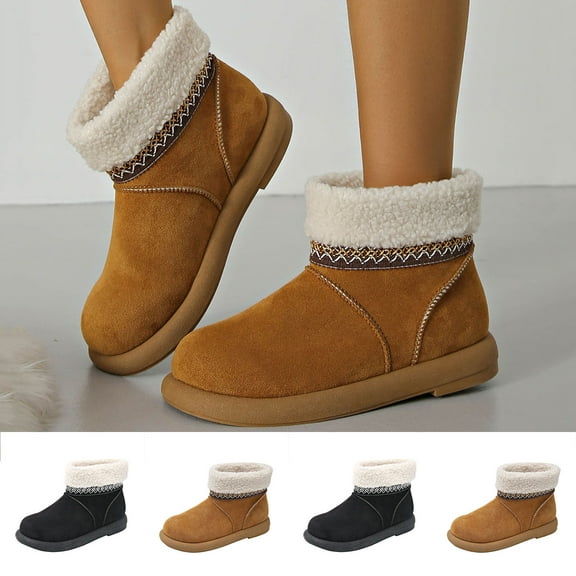 Fall Boots for Women Round Toe Thickened Velvet Solid Color Boots Casual Versatile Breathable Fall Winter Comfortable Thick-Soled Warm Snow Boots