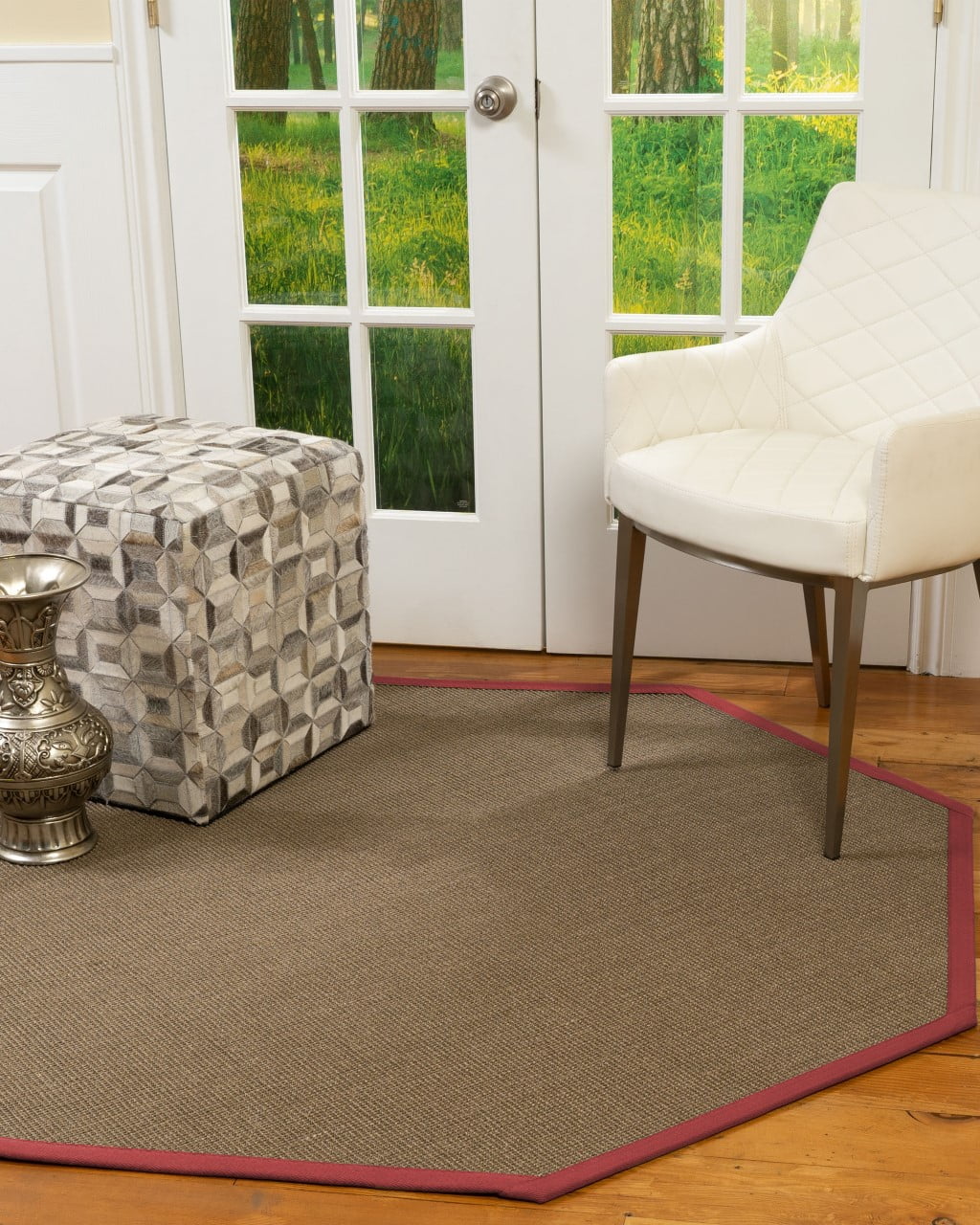 Natural Area Rugs Dalton Custom Sisal Rug, 5', Octagon Red Border