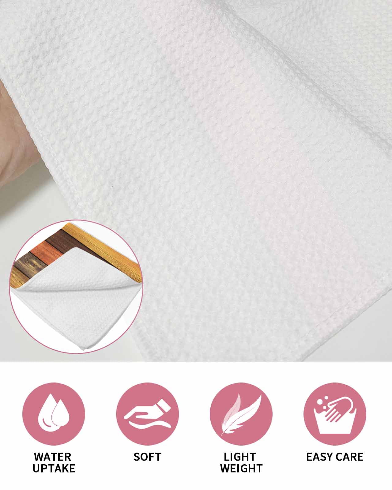 Farmhouse Orange Brown Kitchen Dish Towels for Drying Dishes Set of 3, Retro Vintage Wood Waffle Weave Microfiber Terry Hand Tea Bathroom Towels Quick Dry & Absorbent Towel 12x12