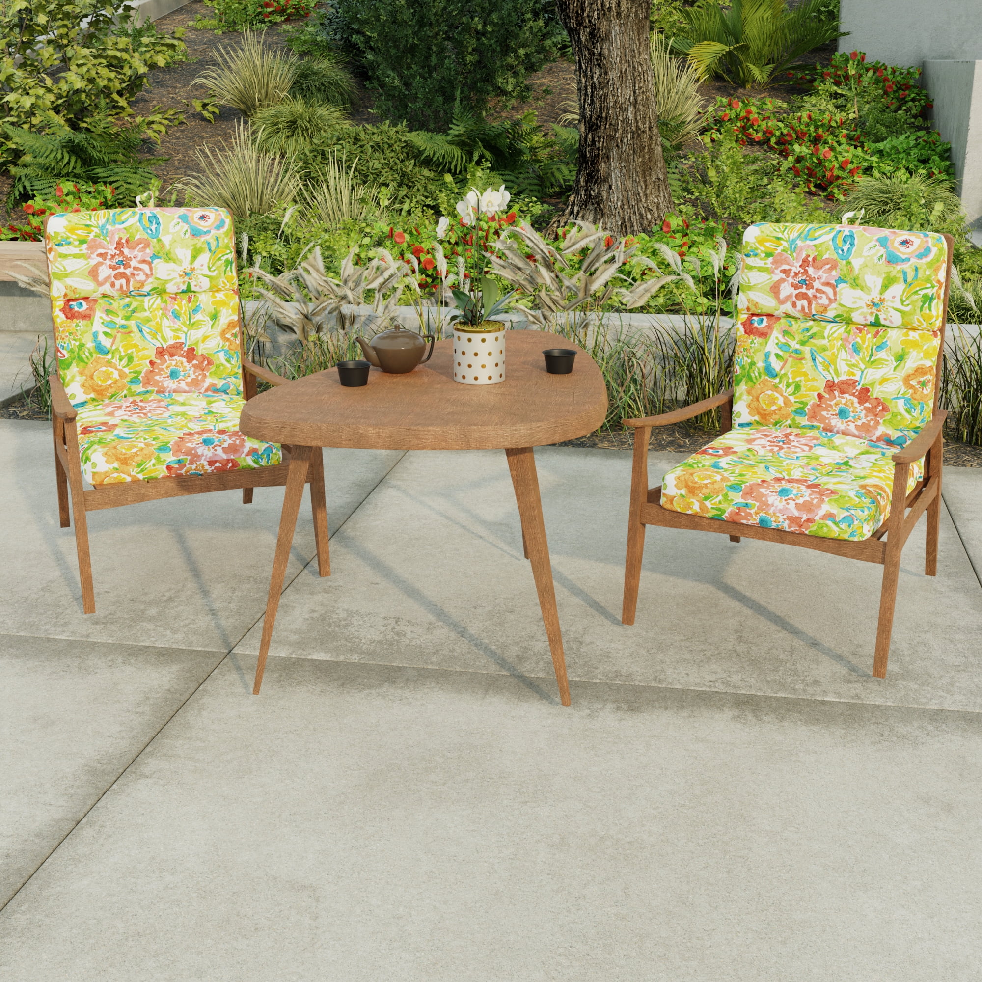 Jordan Manufacturing 44" x 22" Sun River Garden Multicolor Floral Rectangular Outdoor Chair Cushion with Ties and Hanger Loop