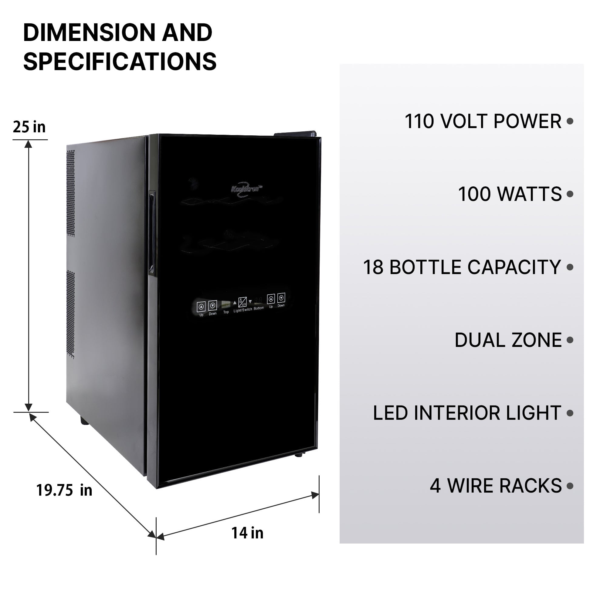 Koolatron 18 Bottle Dual Zone Wine Cooler Freestanding Wine Fridge Black