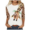 thumbnail image 2 of Puntoco - Camiseta holgada con estampado de moda para mujer, blusa de manga 3/4 de longitud media, cuello redondo, tops casuales Puntoco Puntoco-3495, 2 of 5