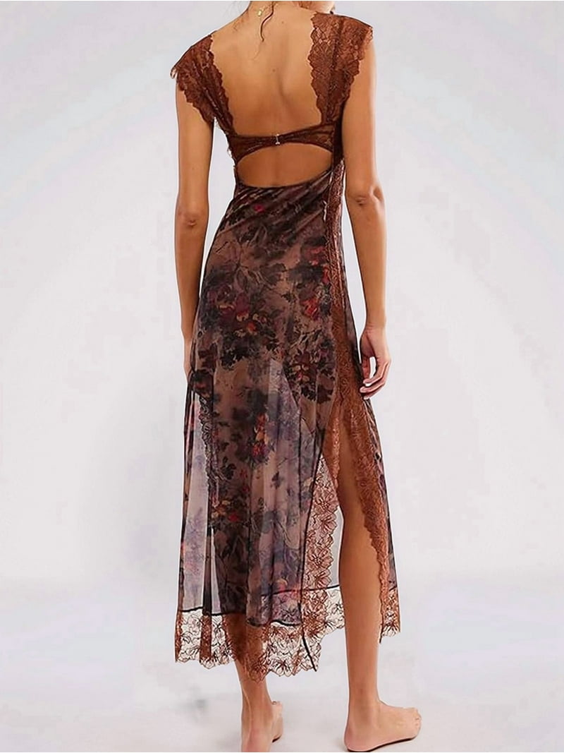 knee length dresses for ladies White Floral Mesh Maxi Dress main image 1