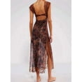 thumbnail image 4 of Women Lace Patchwork Mesh Maxi Dress Floral Print Cutout Sweetheart Neck Backless Slit Summer Y2K Long Dresses Dark Brown M, 4 of 5