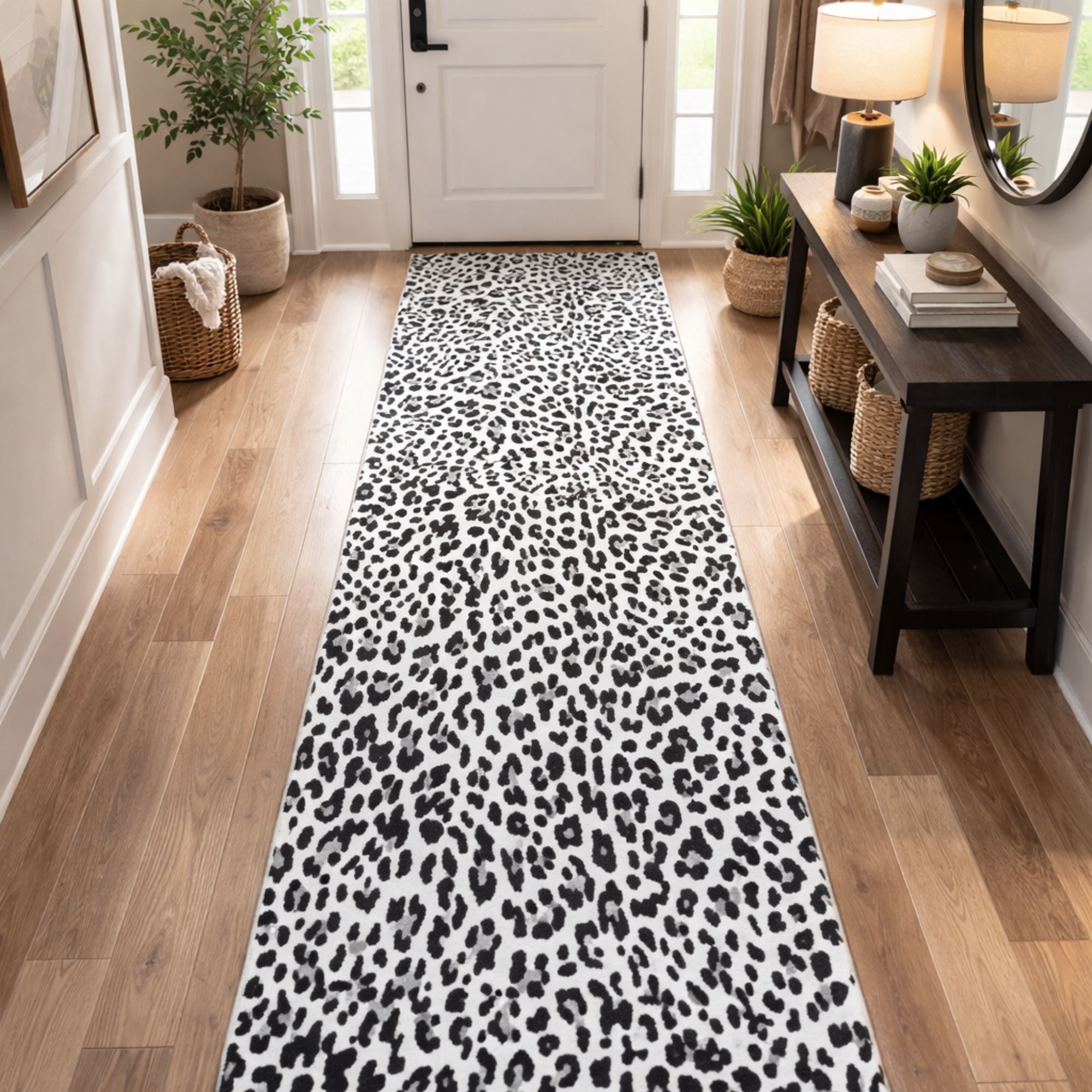 Ottomanson Aisle Runner Rug 1'10.5" x 49' Soft Non-Slip Indoor Rug, Leopard Print Black & White