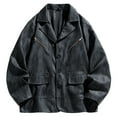 thumbnail image 2 of Veste en Cuir PU à Col Rabattu pour Hommes, Manches Longues, Tenue de Mode, 2 of 9
