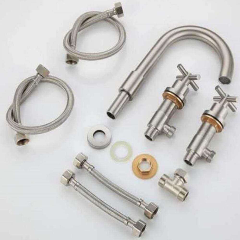Bathroom Sink Faucet 3 Hole Stainless Steel Brushed Hot and Cold Double Handle Split Type Bathroom Faucets