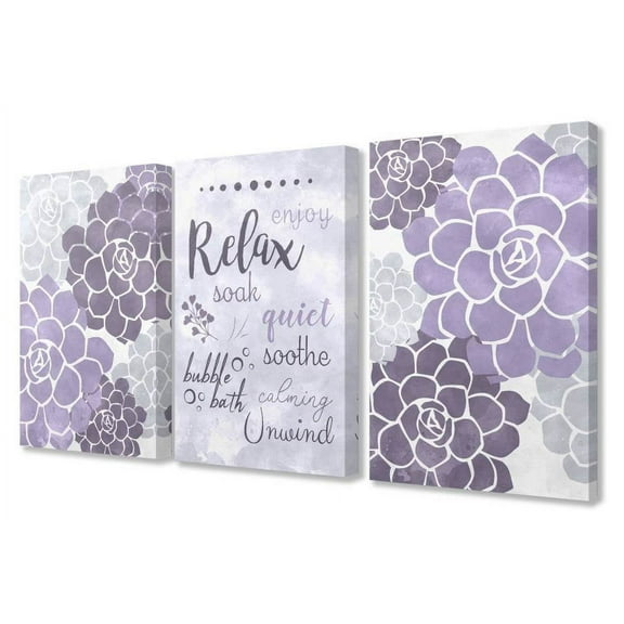 Stupell Industries Relax Sooth Soak Purple Flower Watercolor Word Design Canvas Wall Art by Ziwei Li