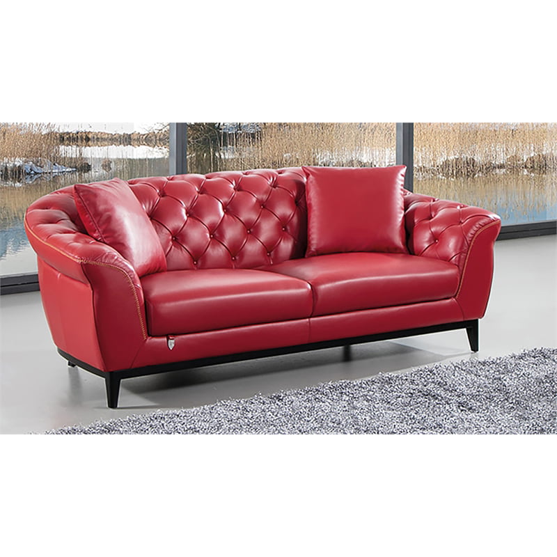 Italian Leather Sofa, Red Leather Sofa With Nailhead Trimmer