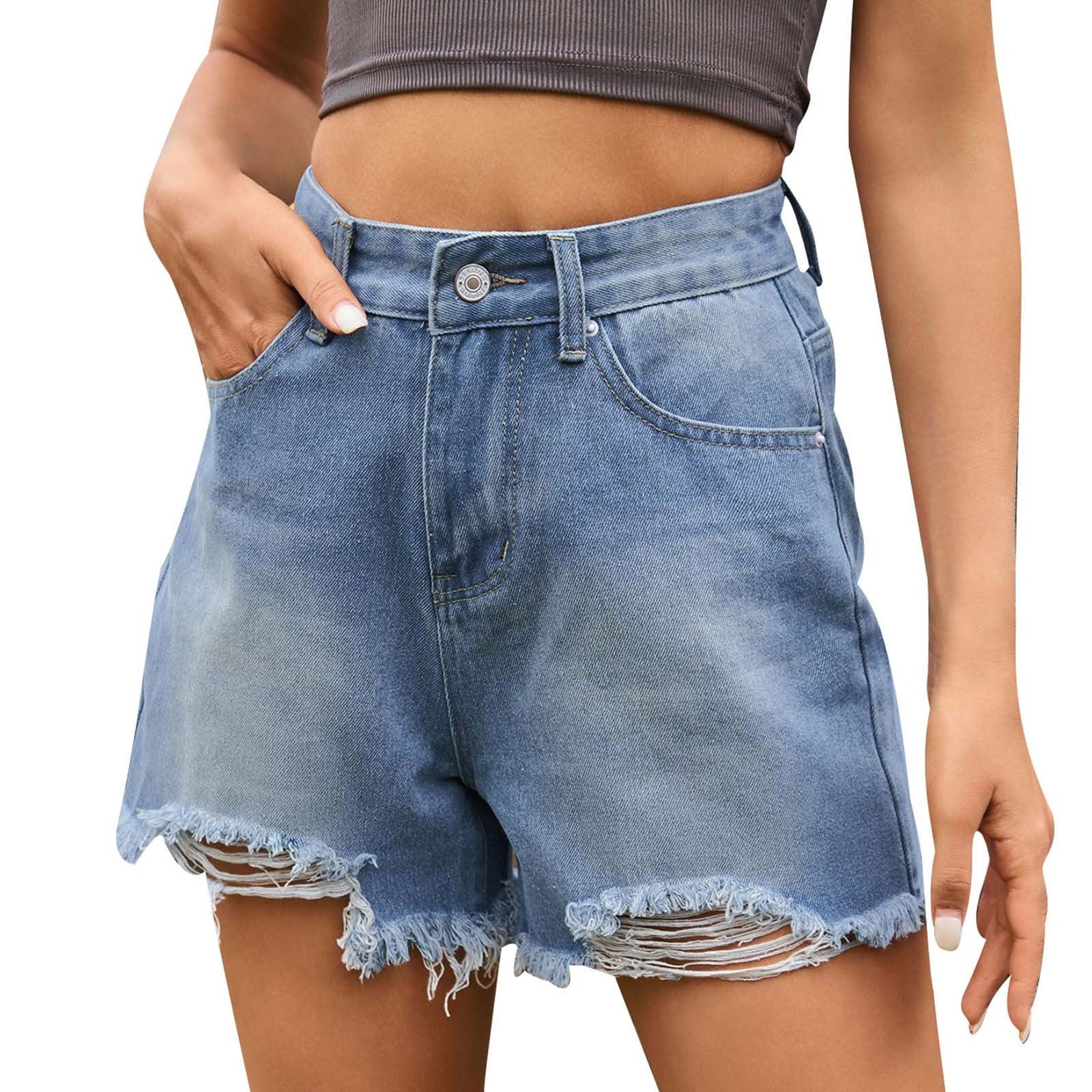 Leesechin Women's Shorts Clearance Denim Capris Solid Button Broken