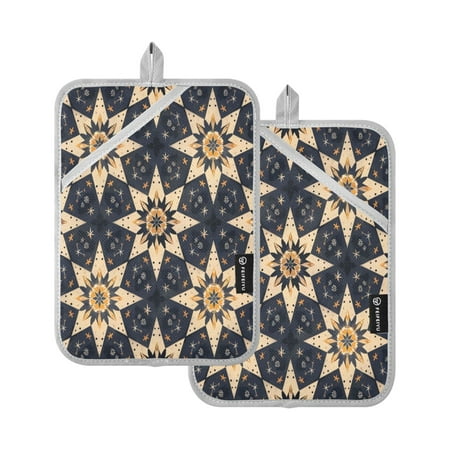 

Two Pieces Of Square Heat Insulation Pad Oven Mitts 7x9.8 Inch Oven Microwave Kitchen Cooking Baking Star Pattern