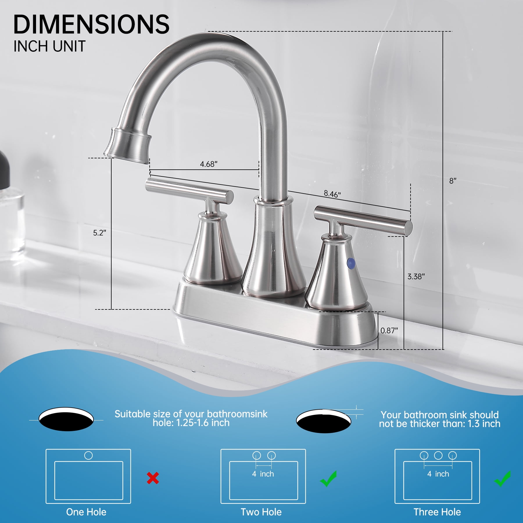 Kede Bathroom Sink Faucet 4 Inch 2 Handle Centerset Brushed Lead-Free Modern Bathroom Faucet Vanity Faucet with Pop-up Drain Stopper and Supply Hoses