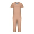 thumbnail image 6 of cfhntfmh Womens Pajama Sets Casual V Neck Short Sleeve Basic T-Shirts Loose Capri Pants Sleepwear with Pockets 2 Piece Pjs Sets, 6 of 6