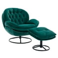 thumbnail image 3 of Velvet Accent Chair with Ottoman, Modern Swivel TV Chair with Round Metal Base, Tufted Upholstered Recliner Set for Living Room, Bedroom, Reading Rooms, Green, 3 of 9