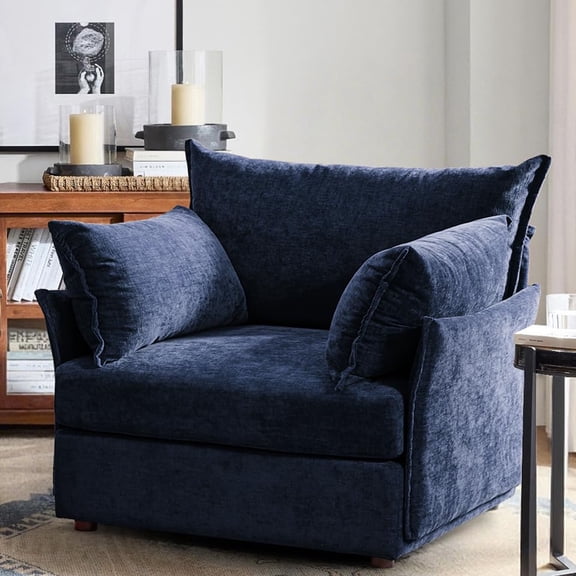 JULY'S SONG 24.5" Deep Seat Accent Chair, Modern Sofa Chairs in Living Room, Upholstered Oversized Chair with Detachable Cover & Removable Backrest, Blue
