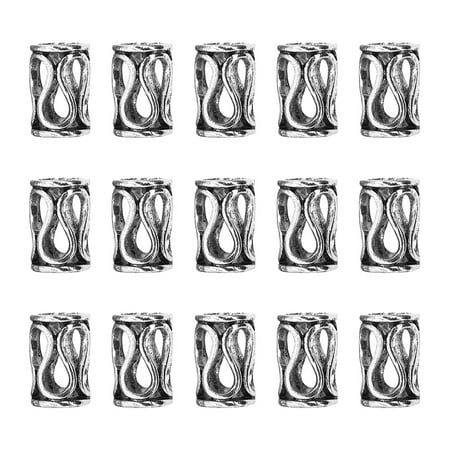 15Pcs DIY Hair Braid Cuffs Hollow-out Hair Rings Dreadlocks Jewelry (Silver)