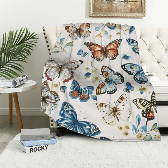 JRXY Butterfly Flannel Fleece Blanket - Super Soft Warm Cozy Fuzzy Plush Butterfly Pattern Sherpa Throw Blankets for All Seasons, Best Gift for Halloween Christmas Teens Kids Girls Adults Men 40x50in