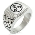 thumbnail image 1 of Stainless Steel Celtic Triskele Triskelion Geometric Pattern Step-Down Biker Style Polished Ring, 1 of 1