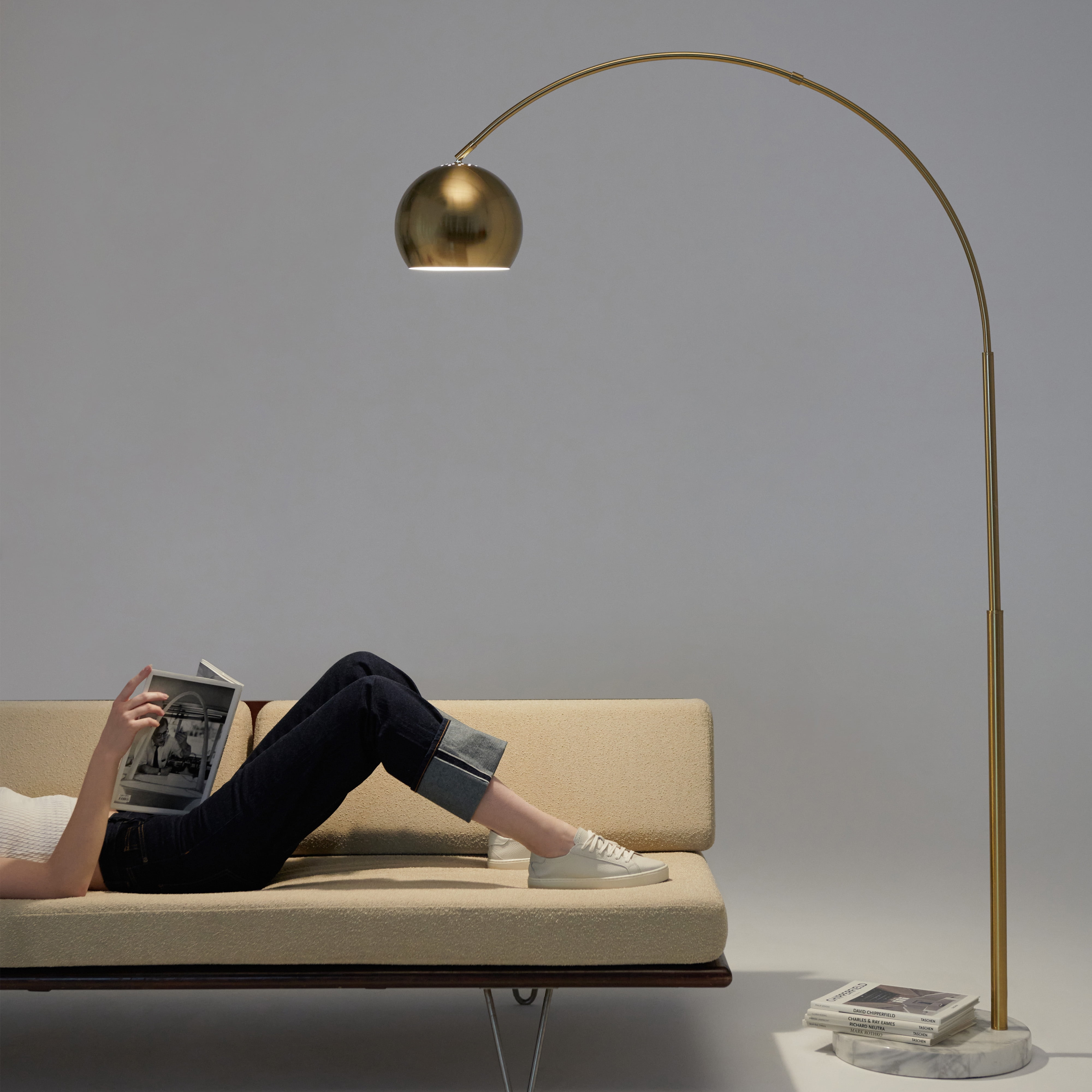 Brightech Olivia Floor Lamp, Arc Lamp for Living Rooms, Standing Lamp With LED Light Bulbs for Bedroom Reading, Great Living Room Décor, Tall Lamp for Offices – Brass/Gold
