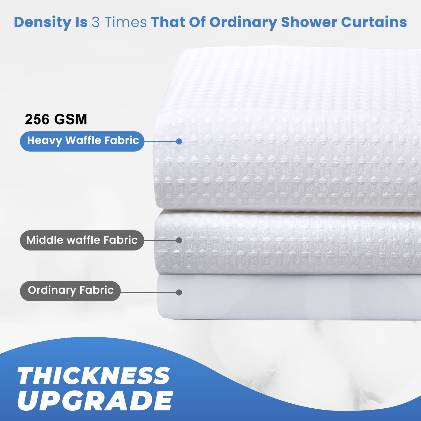 TURKIO Heavyweight Waffle Weave Fabric Shower Curtain,Water Repellent Hotel Grade Bathroom Curtain,White,72" x 96"