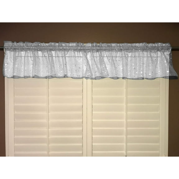 sheer organza window valance 58 wide white with silver stars