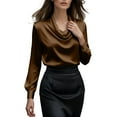 thumbnail image 6 of yillto Women's Dressy Blouse Satin Silky Casual Business Tops Long Sleeve Work Office Shirt Fall Outfits, 6 of 7