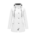 thumbnail image 4 of Yotami Outdoor Rain Jacket Women Fashion Waterproof Windbreaker Long Hooded Raincoat with Pocket, Drawstring, Button Zip-Up, Solid Lightweight Hiking Travel Trench Coats, 4 of 5