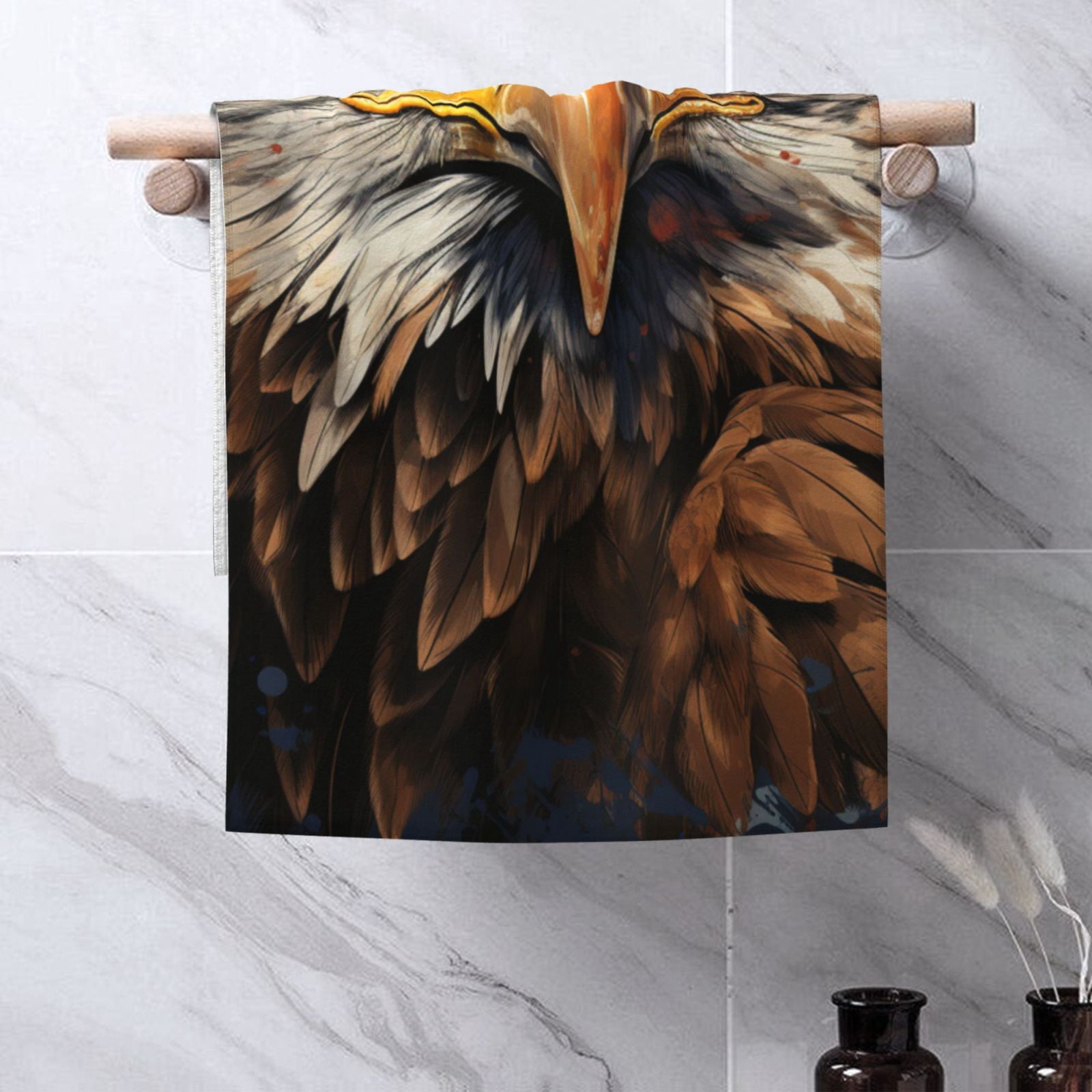 Bald Eagle And American Flag Cool 27.5" x 16" Ultra Soft Hand Towel, Face Wash Cloth for Bathroom, Gym, Travel, Pool