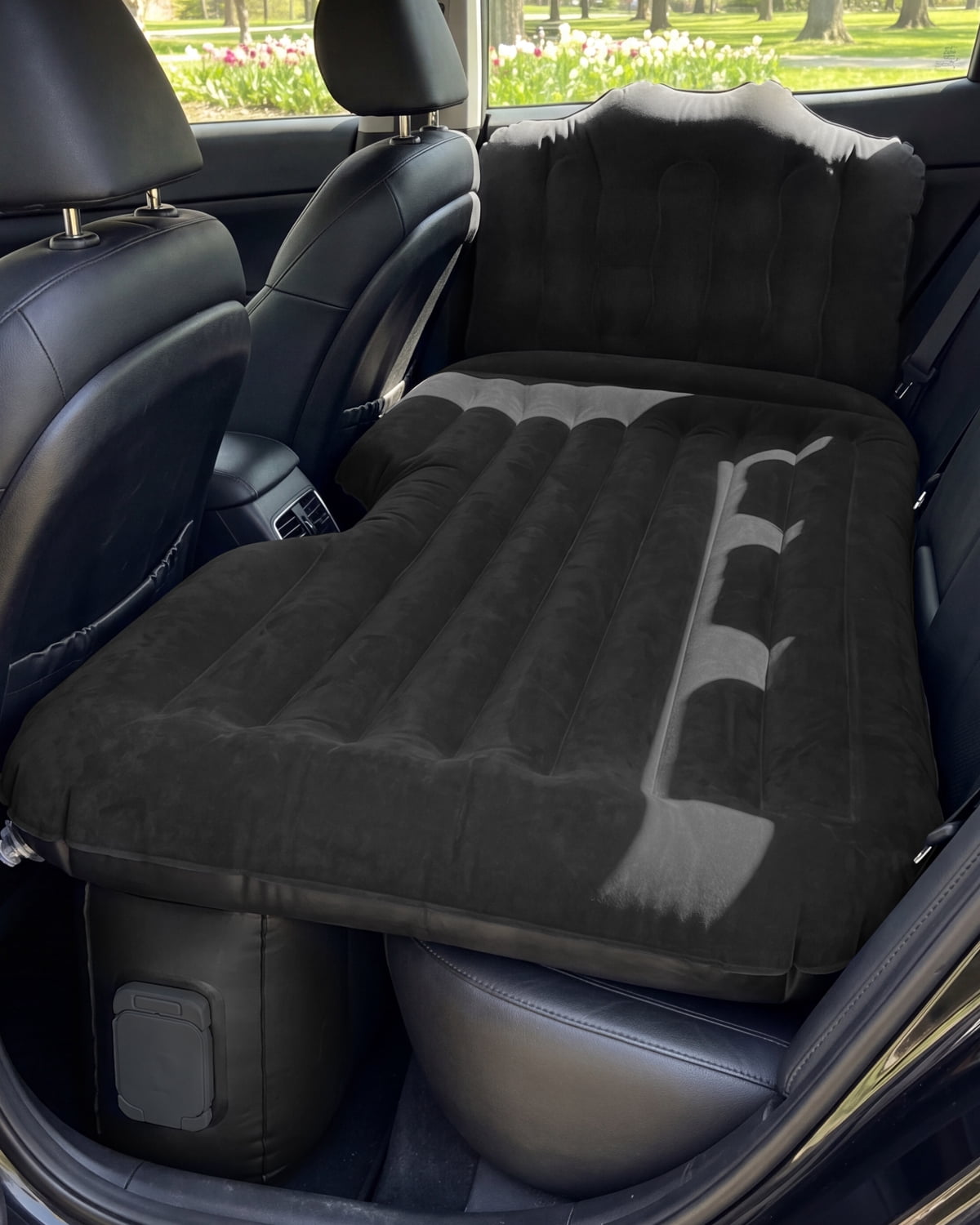 Back Seat Car Air Mattress: Cordless Inflatable SUV Car Camping Bed for Truck Van with Built-in Air Pump, Thickened Double-Sided Flocking Travel Car Sleeping Pad