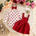 thumbnail image 4 of Bobifish Baby Girls Outfit Sets Casual Wear Long Sleeve Polka Dot Prints Bodysuit+Suspender Skirts+Headband Girls Sets, 4 of 8