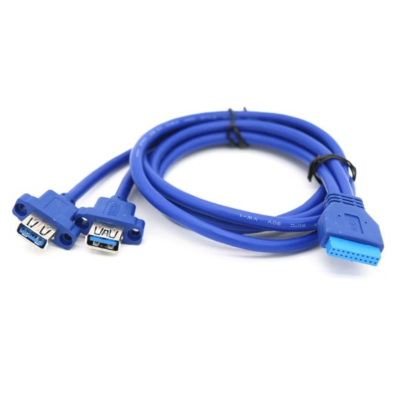 Qisuw 51cm 2x USB3.0 Male to Motherboard Mainboard 20Pin Cable Baffle Line Adapter 5Gb
