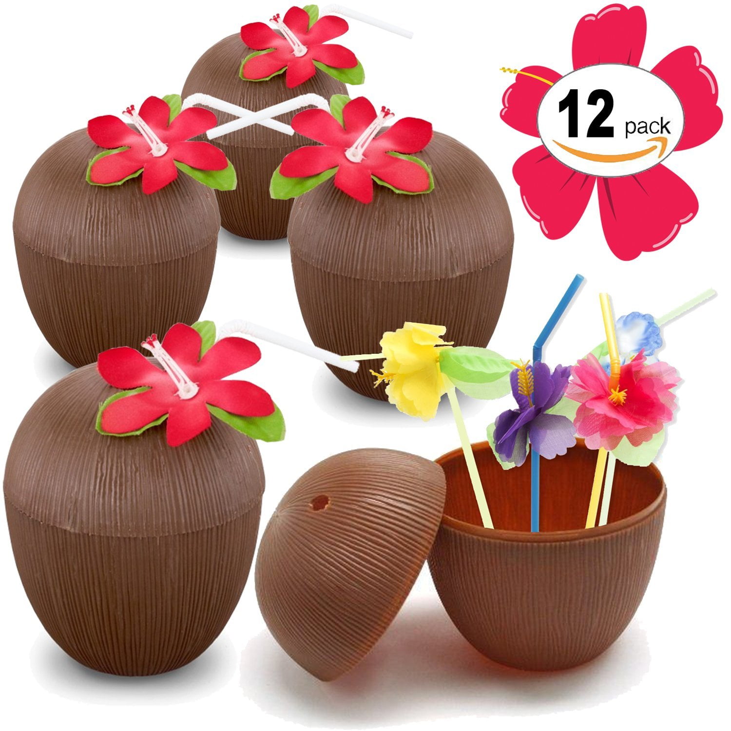 Plastic Coconut Cups For Fun Hawaiian Luau Children's Parties Bulk 12