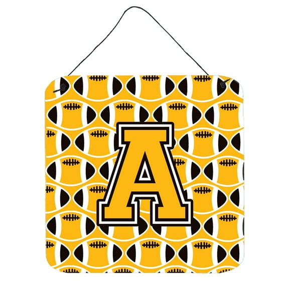 Letter A Football Black Old Gold and White Wall or Door Hanging Prints