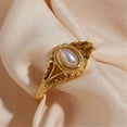 thumbnail image 4 of PAURO Imitation Pearl Rings for Women Gold Plated Stainless Steel Vintage Dainty Elegant Personalized Statement Simple Oval Charm Jewelry Gold Size 6, 4 of 6
