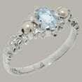 thumbnail image 2 of LBG British Made 925 Sterling Silver Aquamarine & Cultured Pearl ring Womens Anniversary Ring - 33 size options - Size 11.75, 2 of 9