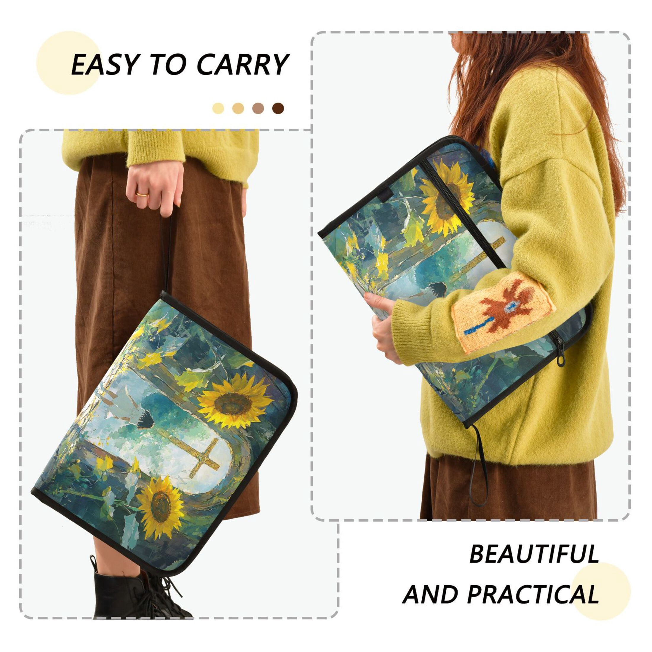 WOBOGO Sunflower Gate Expanding File Folder Letter Size Accordion Filing Organizer 13 Pocket Separate Organ Pocket