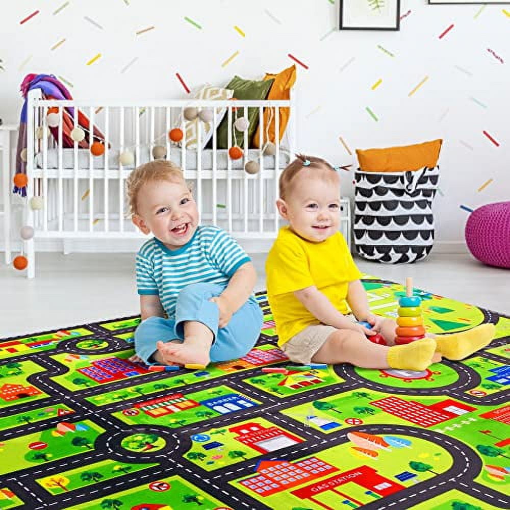 LingStar Kids Rug for Playroom Non Slip Kids Play Mat Car Rug Road and Traffic Carpet Super Soft Thick Road Traffic Play Mat for Nursery Bedroom Boys Room Classroom
