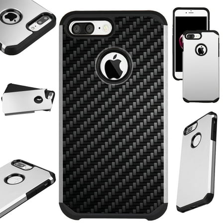 For Apple iPhone 8 / Apple iPhone 7 / Apple iPhone 6 6s Case Hybrid TPU Fusion Phone Cover (Black Carbon Fiber