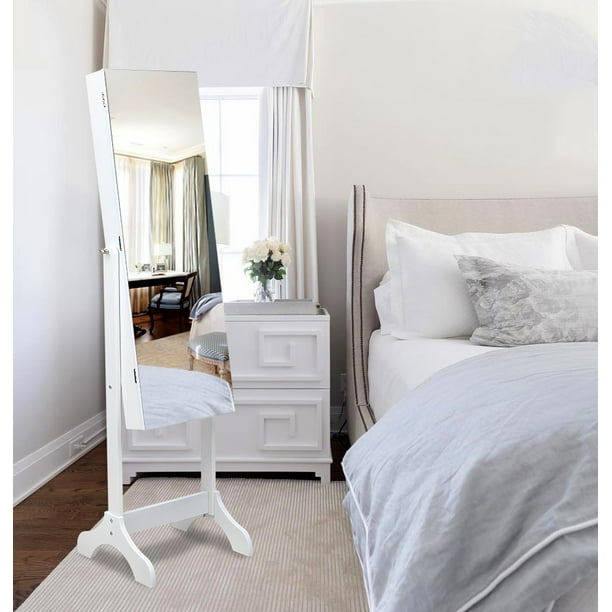 4 Layer Floor Standing Jewelry Armoire Storage Organizer With Full Mirror And 2 Drawers For Home Or Bedroom Com 4 Layer Floor Standing Jewelry Armoire, Full Mirror Jewelry Armoire