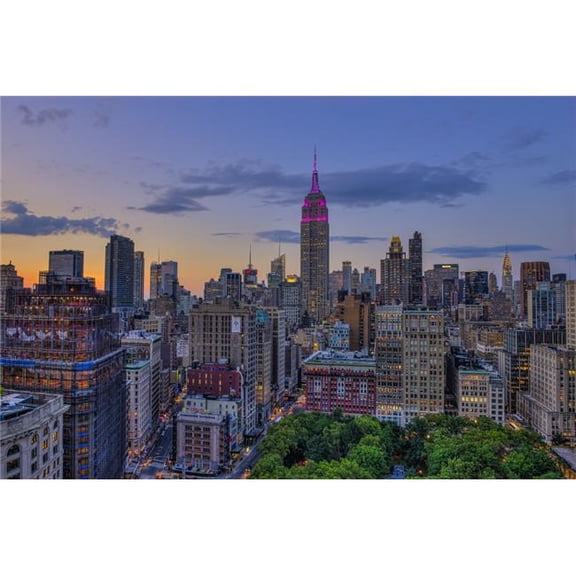 Empire State Building at Sunset with Colors Honoring The Military Order of The Purple Heart - New York City 3 Poster Print - 36 x 24 in. - Large