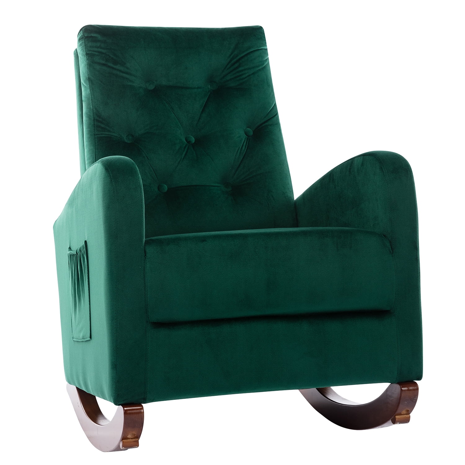 Kadyn High Back Rocking Chair, Modern High Back Armchair for Living Room, Velvet Rocking Chair with Side Pockets, Green Kadyn High Back Rocking Chair, Modern High Back Armchair for Living Room, Velvet Rocking Chair with Side Pockets, Green
